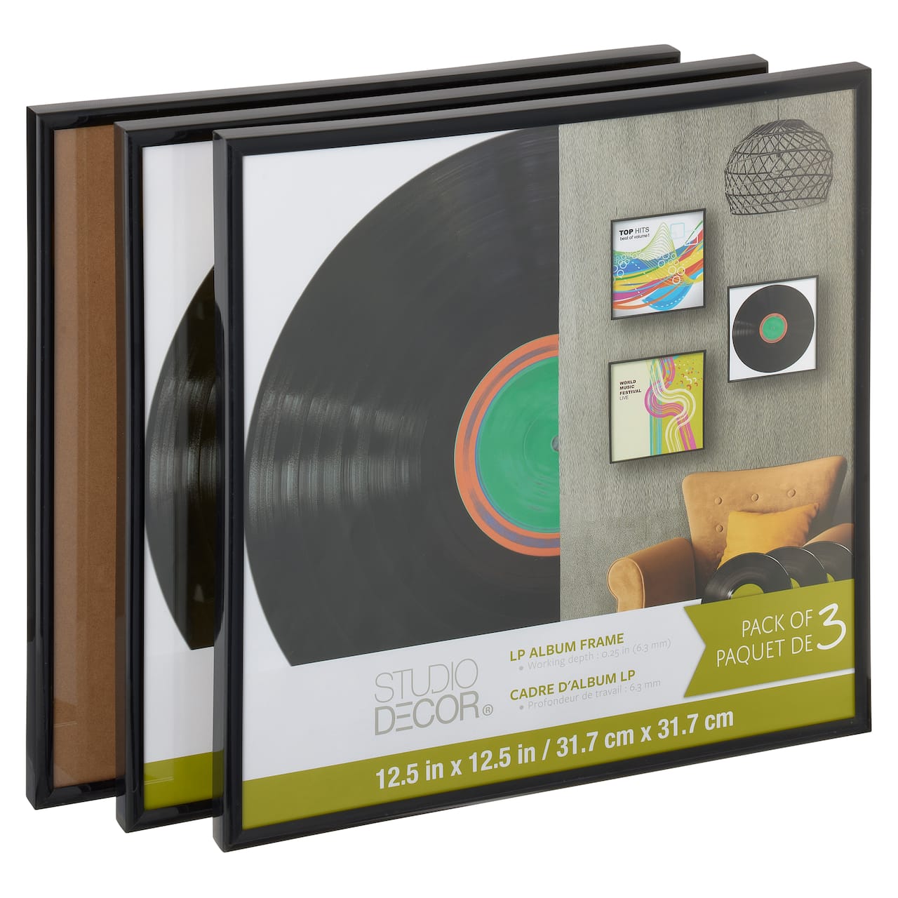 Paquet de 3 cadres pour disque vinyle de Studio Décor
